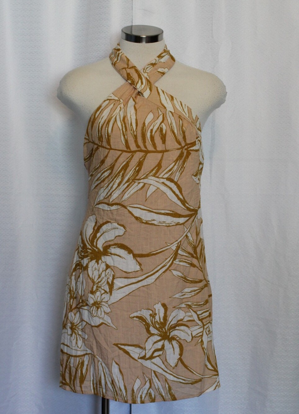 Hello Molly NWT Peach White Floral Halter Mini Dress Size L 12/14